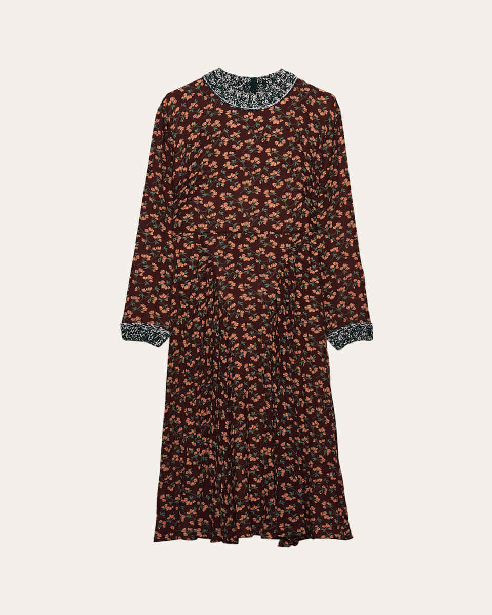 Floral-Print Silk Georgette Long-Sleeve Midi Dress